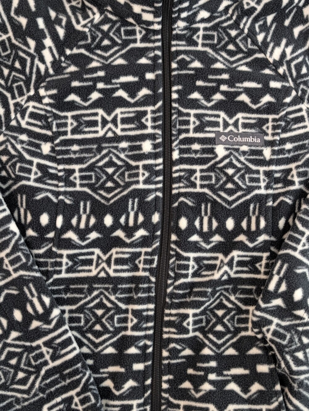 Columbia Full Zip Fleece Jacket M Black White Aztec Print Geometric Gorpcore - Picture 5 of 10